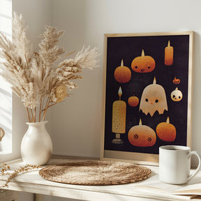 Candles, Pumpkins And A Ghost Poster