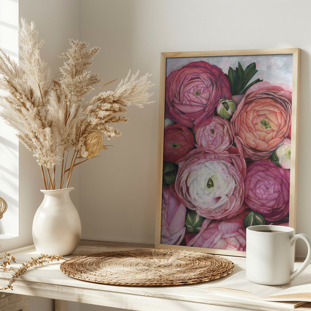 Arleth ranunculus bouquet in warm pink Poster