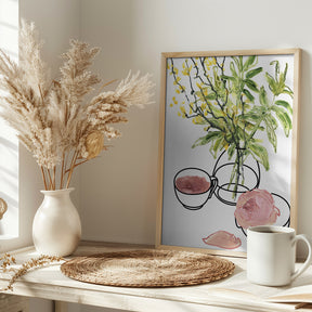 Vase, teacup, and rose Poster