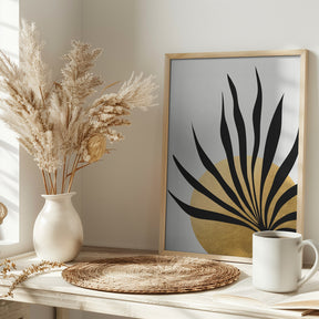 Tropical sun and palm leaf Poster