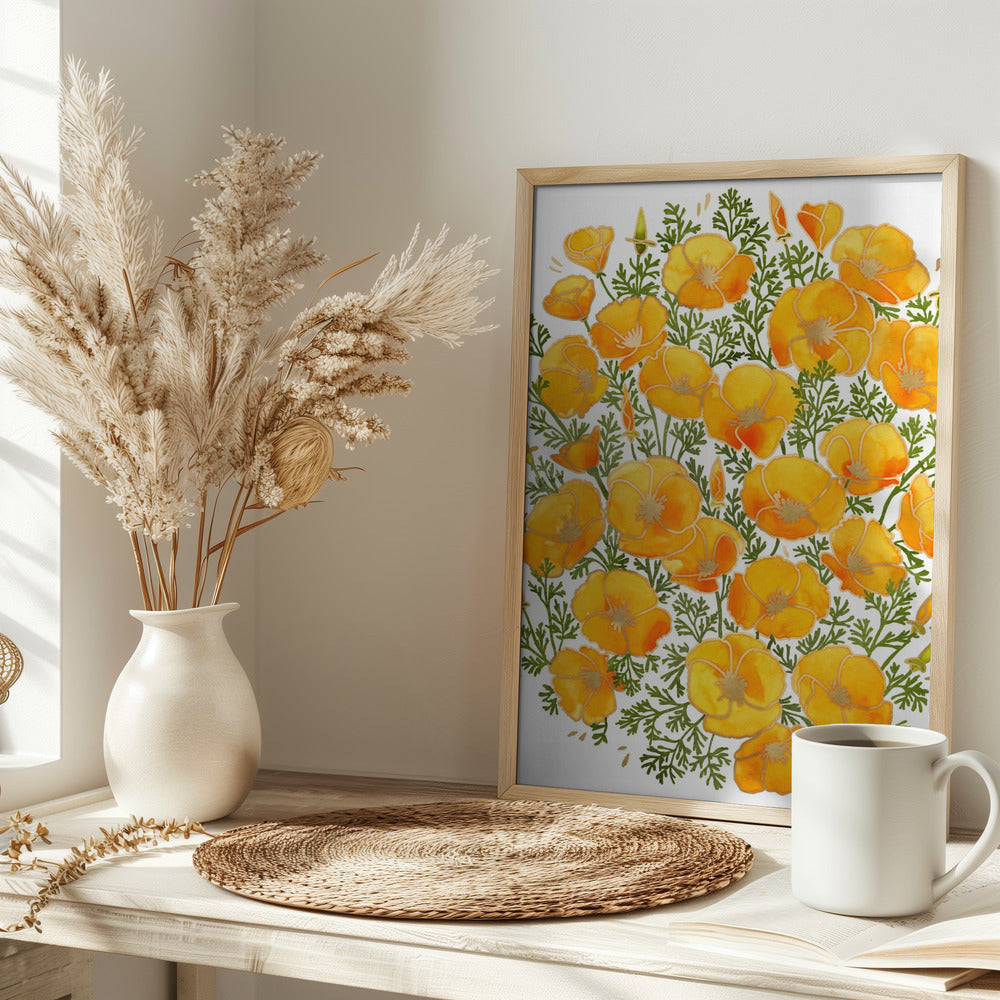 Gold accented California poppies Poster