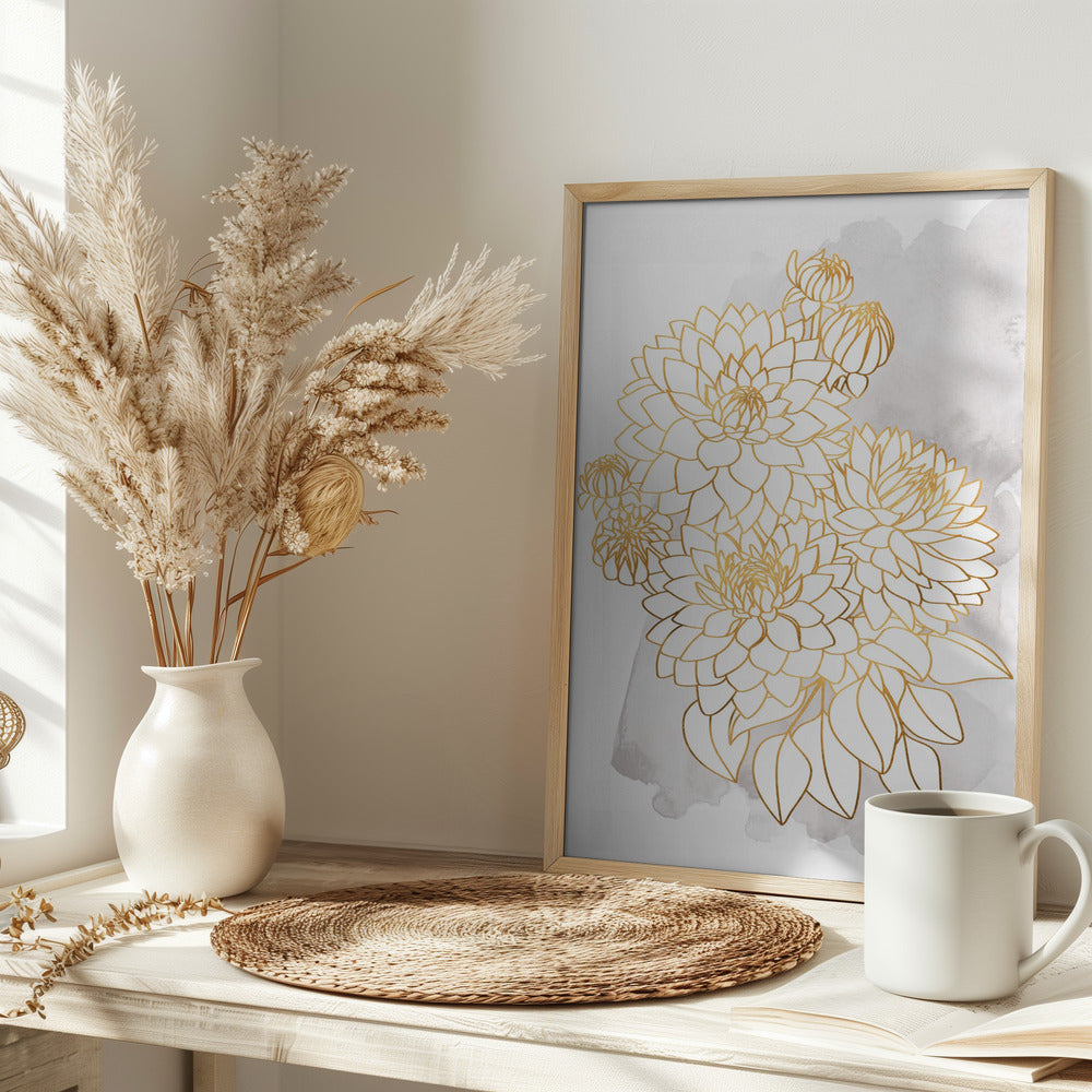 Pacey bouquet in gold and grey Poster