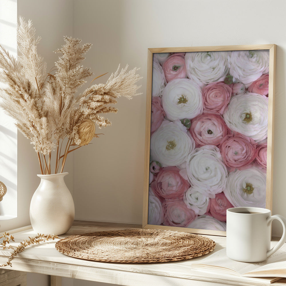 Scattered ranunculus in muted pink I Poster