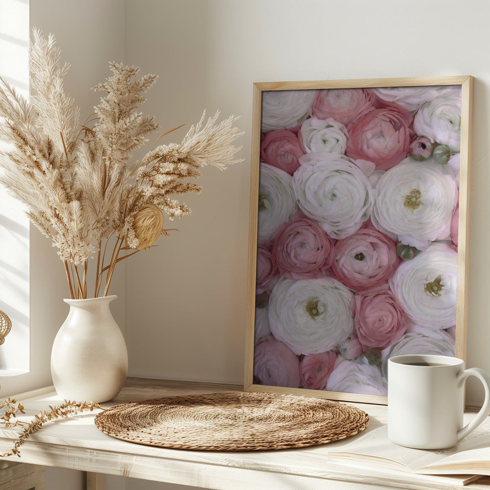 Scattered ranunculus in muted pink II Poster