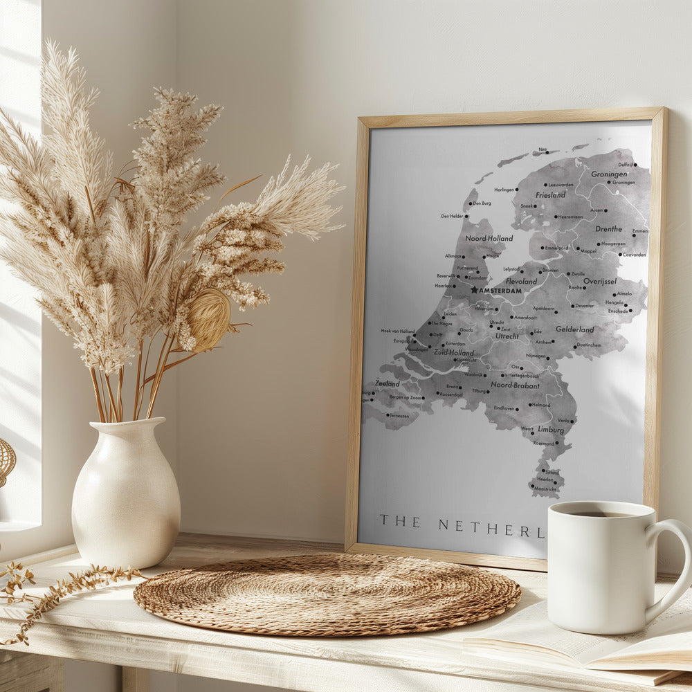 Gray map of the Netherlands Poster