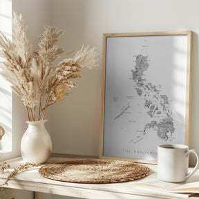 Gray watercolor map of Philippines Poster