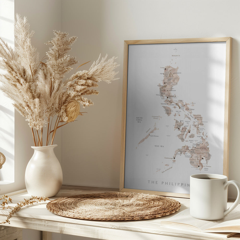 Taupe watercolor map of Philippines Poster