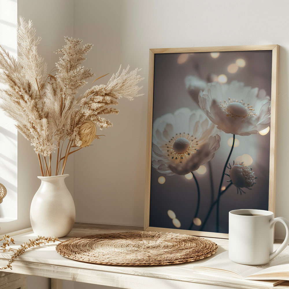 White Flowers And Bokeh Poster