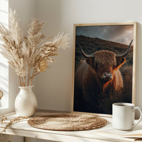 Highland Cow With Big Horns Poster