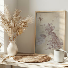 Sepia map of the United Kingdom Poster