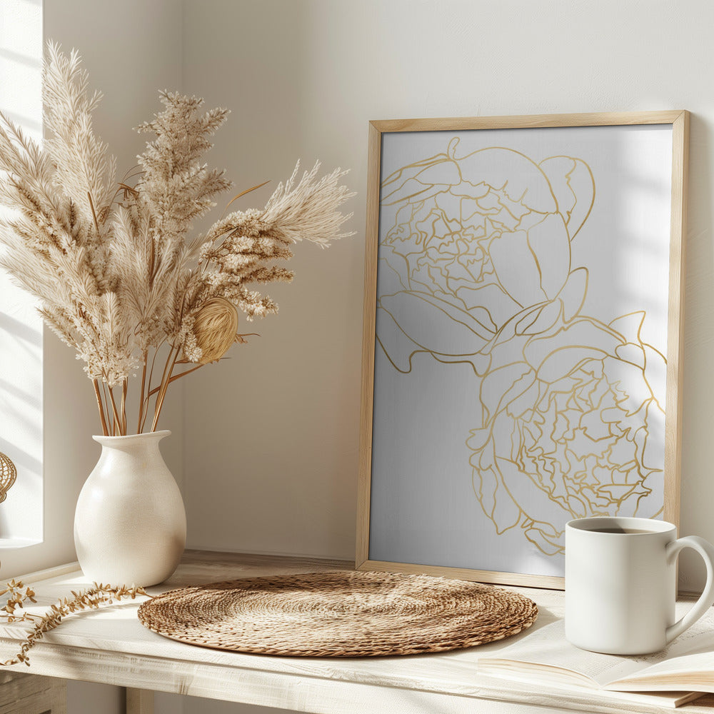 Sally's peonies in gold Poster