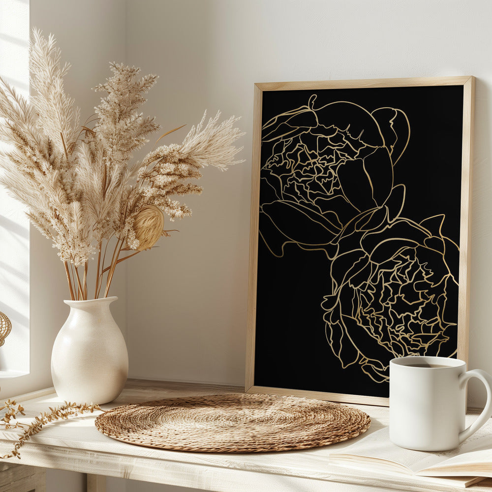 Sally's peonies in gold and black Poster