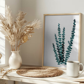 Teal watercolor eucalyptus I Poster