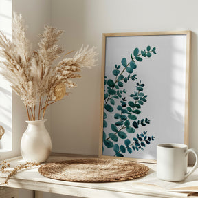 Teal watercolor eucalyptus II Poster