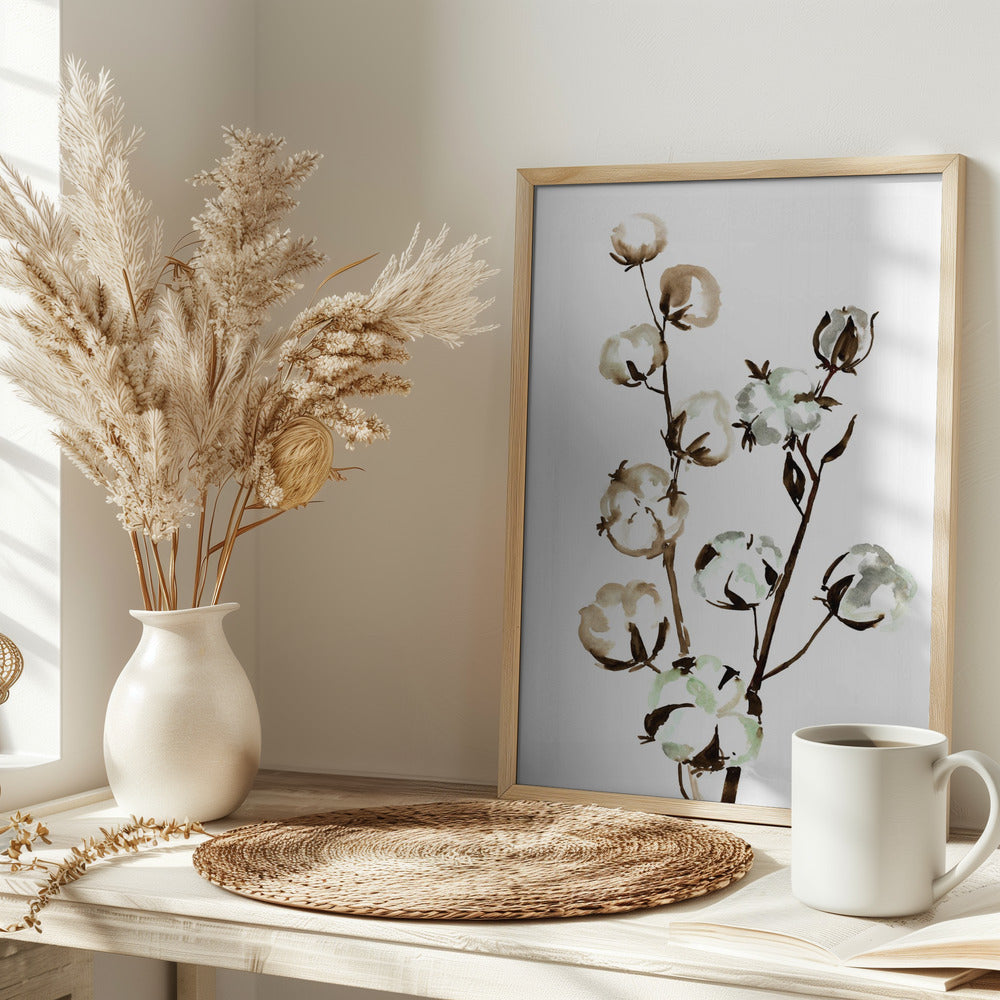 Watercolor cotton branch II Poster