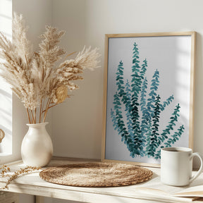 Watercolor eucalyptus branch in teal Poster