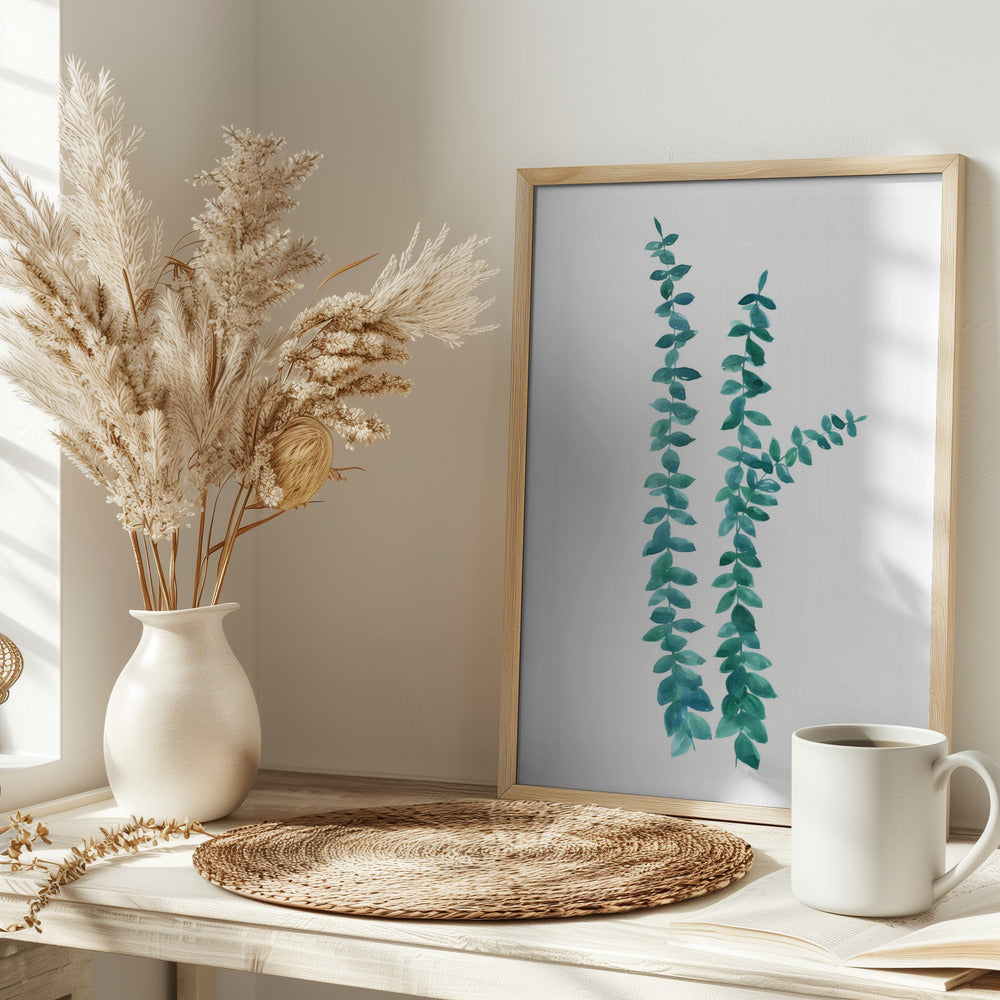 Watercolor eucalyptus branches in teal Poster