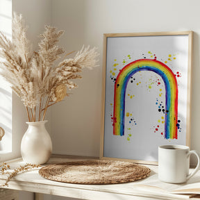 Rainbow watercolor with splatters Poster