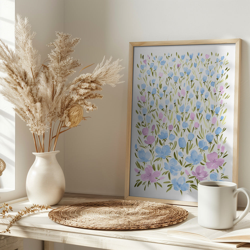 Field of purple and blue flowers Poster