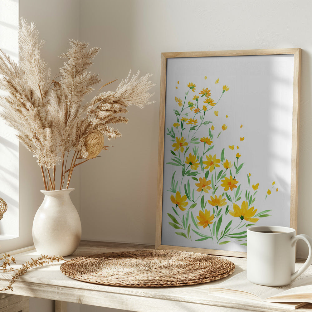 Yellow watercolor wildflowers Poster