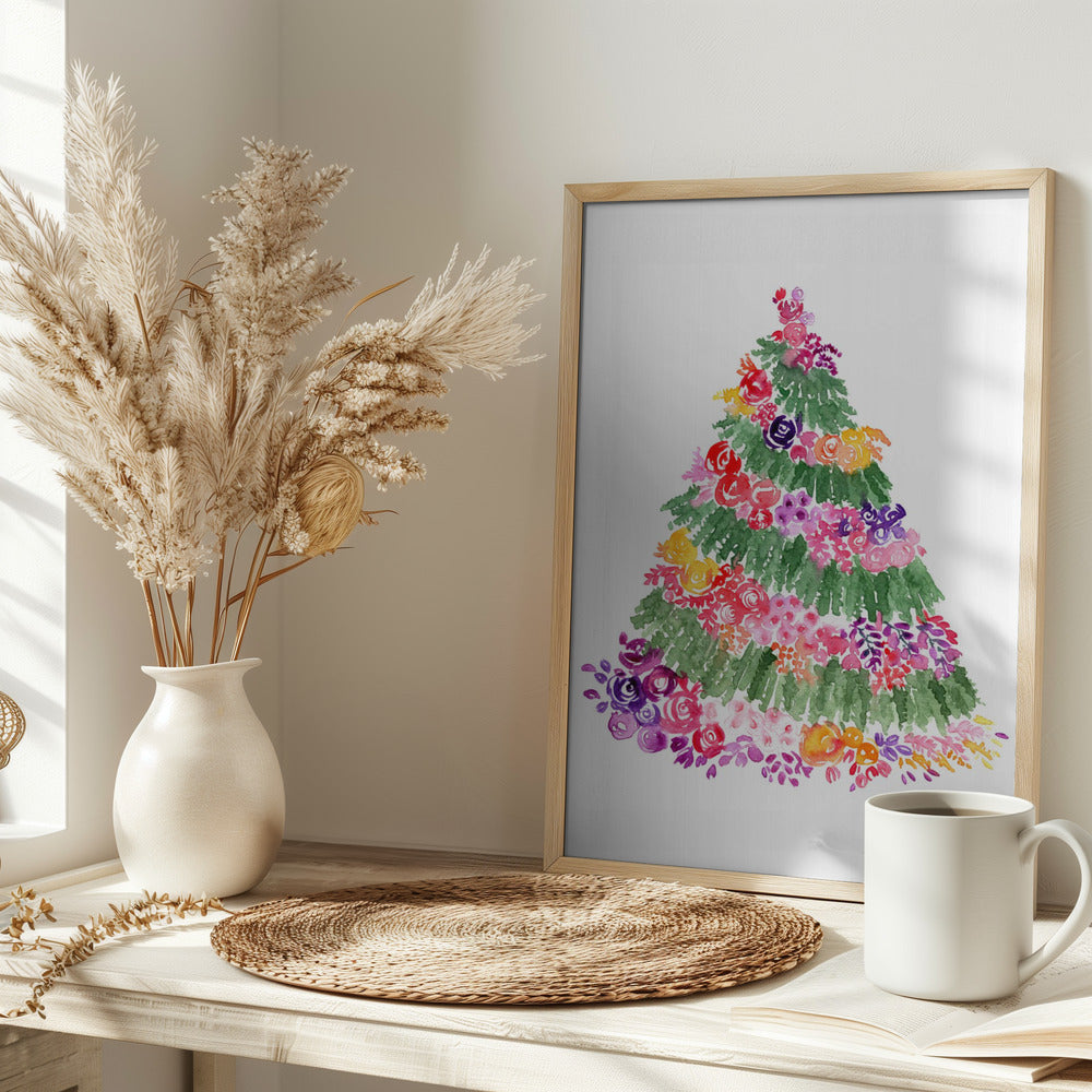 Floral watercolor Christmas tree Poster