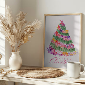 Floral watercolor merry Christmas tree Poster