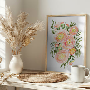 Savanna bouquet of coral ranunculus Poster