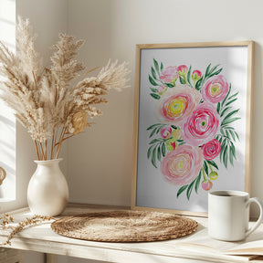 Savanna pink ranunculus bouquet Poster