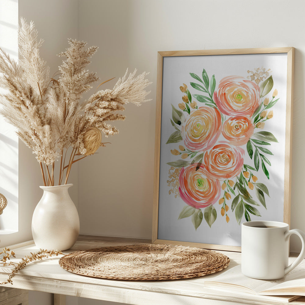 Begonia ranunculus bouquet in coral Poster