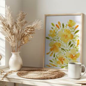 Watercolor California poppies quad 1 Poster