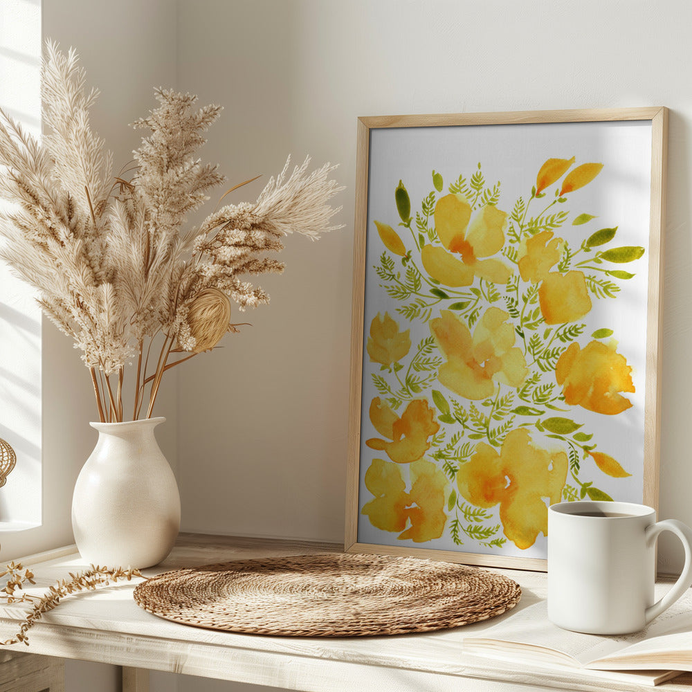 Watercolor California poppies quad 2 Poster
