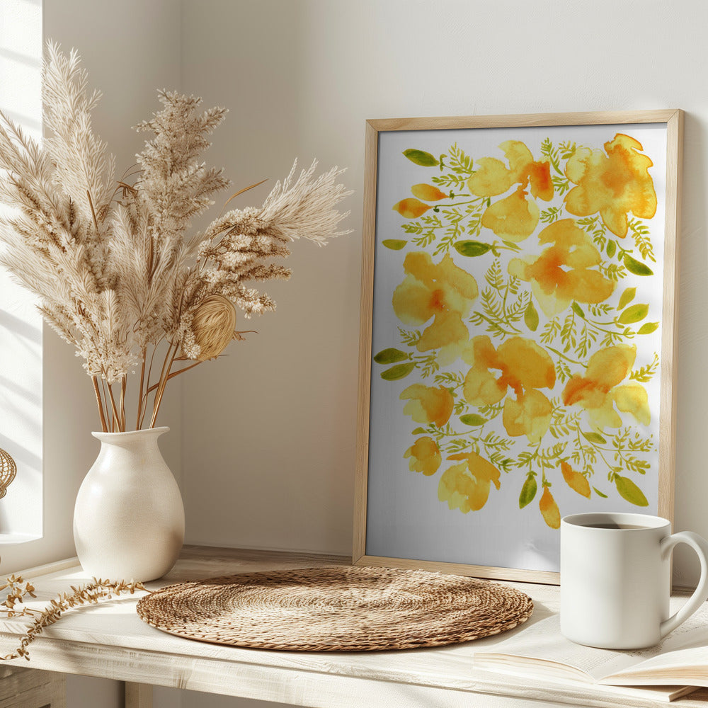 Watercolor California poppies quad 3 Poster