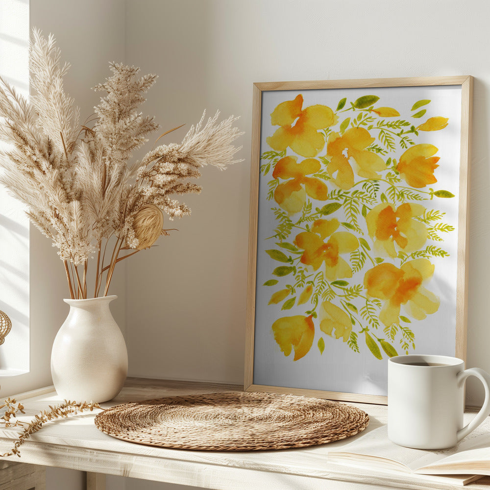 Watercolor California poppies quad 4 Poster