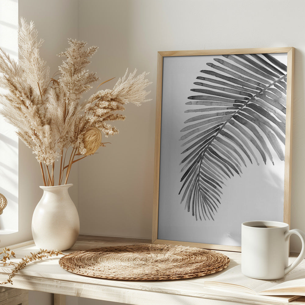 Palm leaf in loose watercolor Black and White Poster