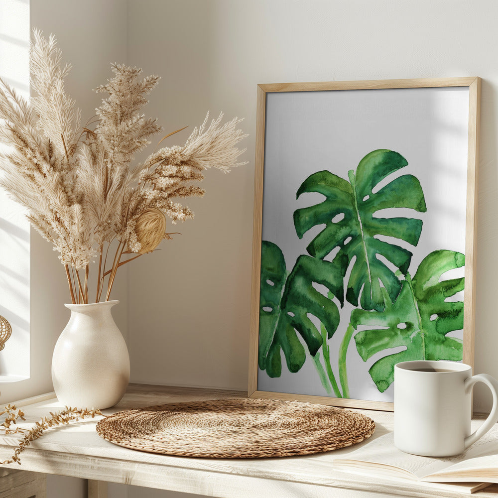 Monstera leaves in loose watercolor Poster