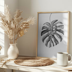 Black and White Monstera Leaf Poster