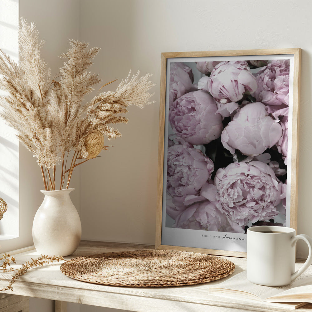 Smile and dream peonies Poster