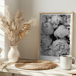 Smile and dream peonies BW Poster