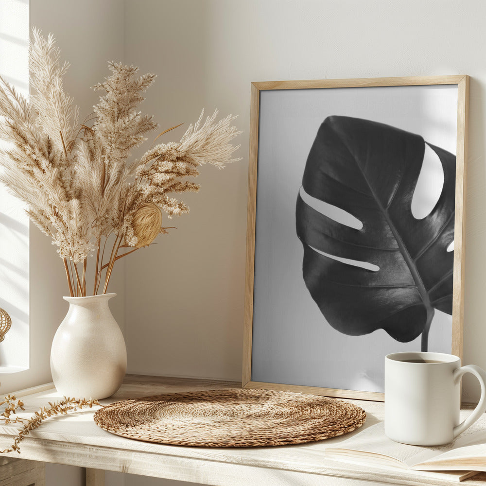 Gray monstera leaf Poster