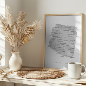 Grayscale watercolor map of Arizona, USA Poster