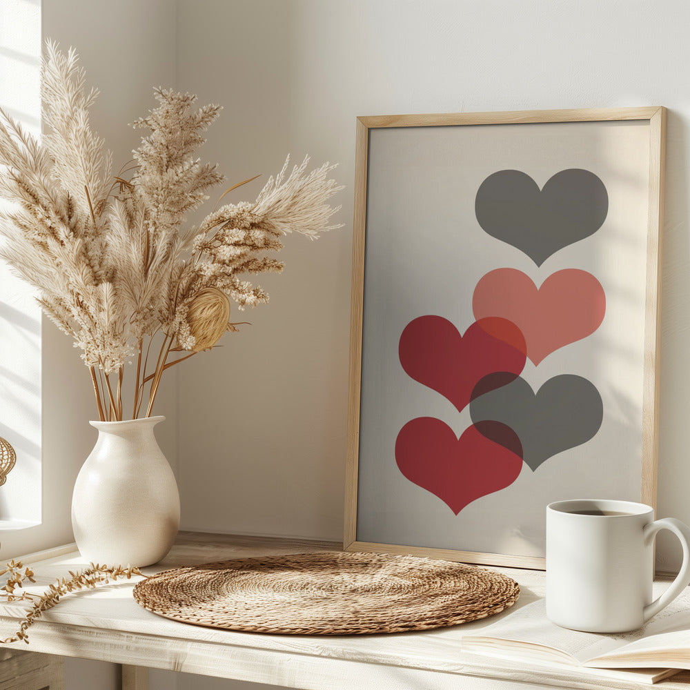 Mid century hearts in red Poster