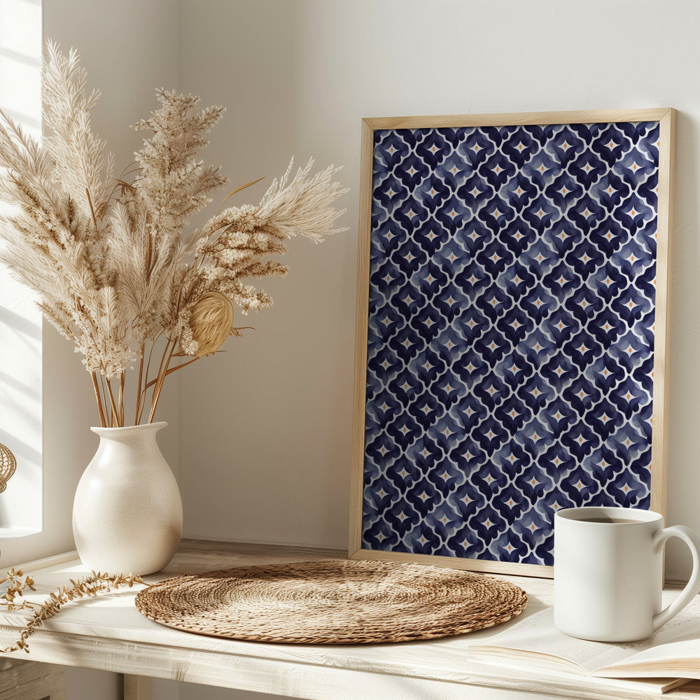 Blue Aquarell Tile Pattern Poster