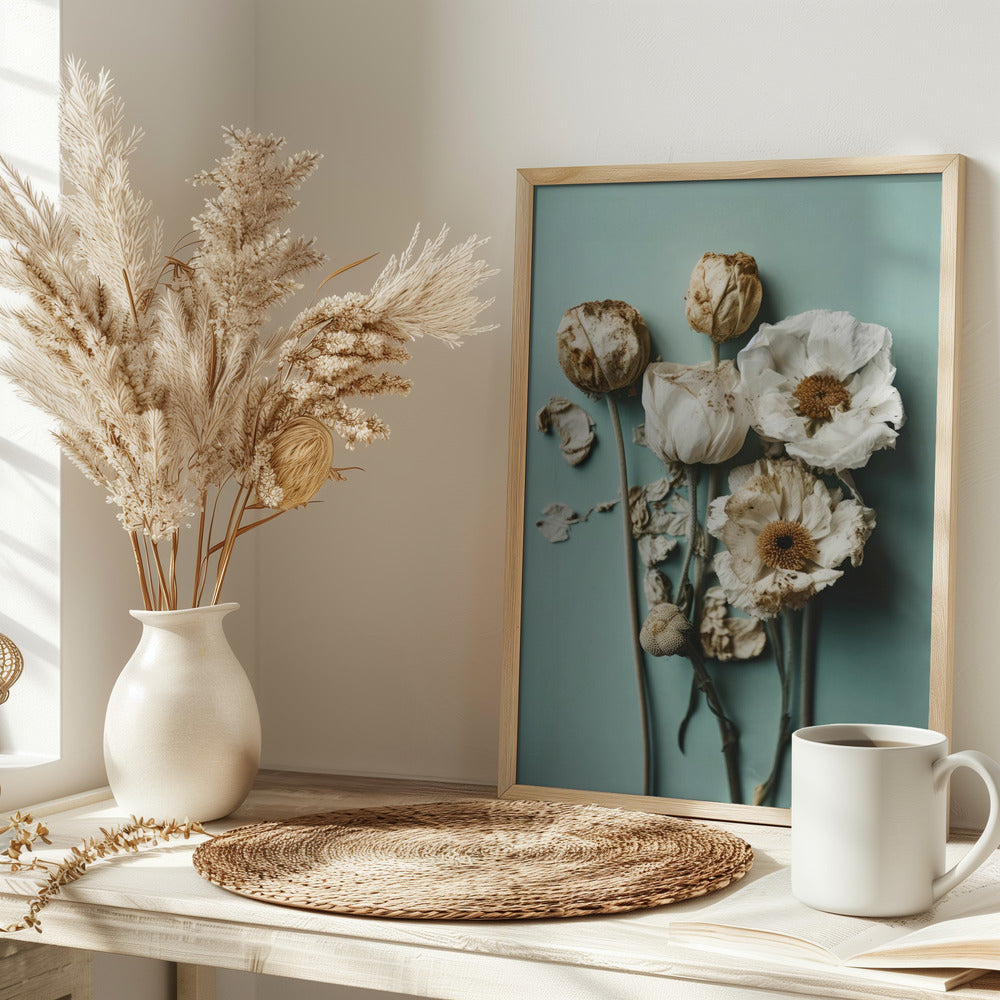 Dry Flowers on Turquoise Background Poster