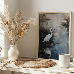 Egret in Lake Poster