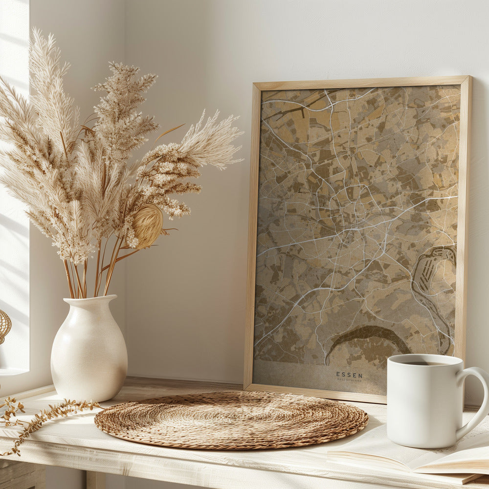 Sepia vintage map of Essen Germany Poster