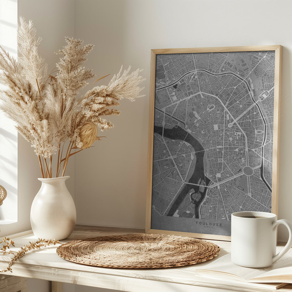 Gray vintage map of Toulouse downtown France Poster