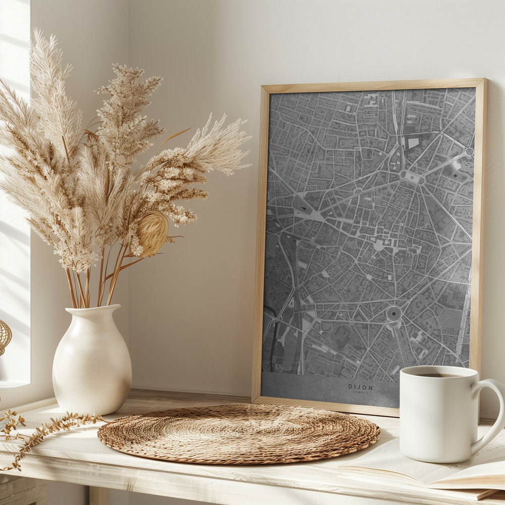 Gray vintage map of Dijon downtown France Poster