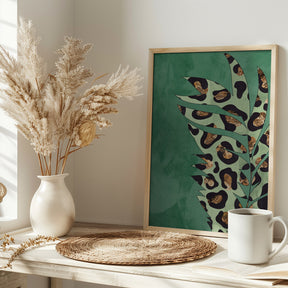 Green leopard print palm leaf Poster