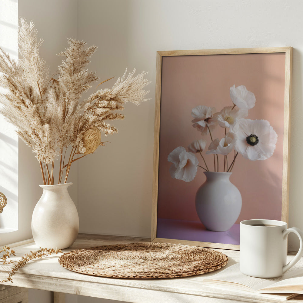 White Poppy In White Vase Poster