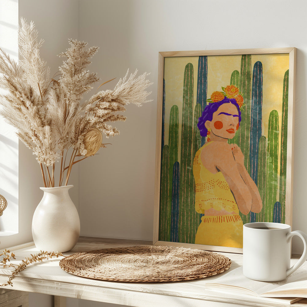 Frida and cacti Poster